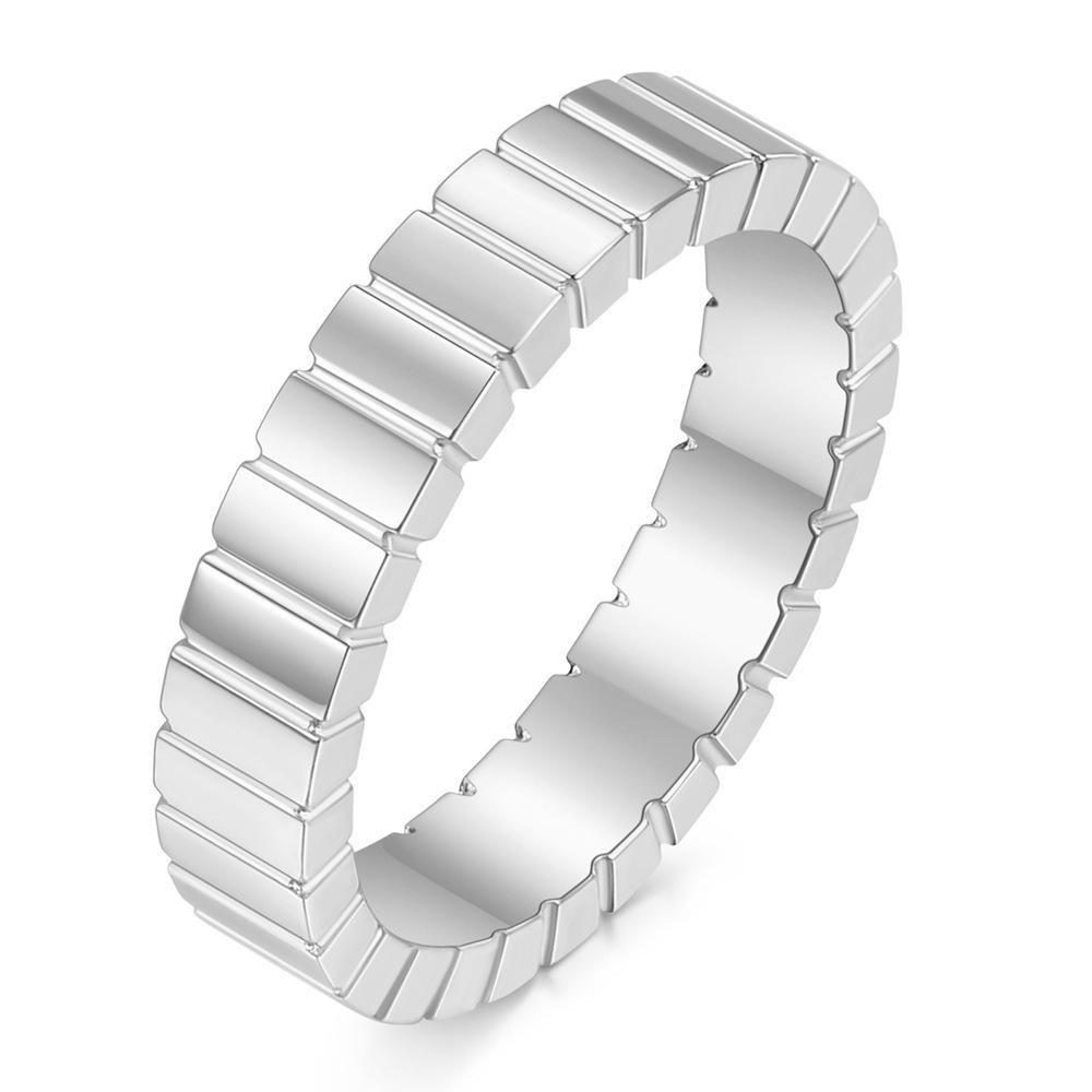New 4MM Rectangular Grid Stainless Steel Stripe Ring - Fashionable and Simple Design Size 7