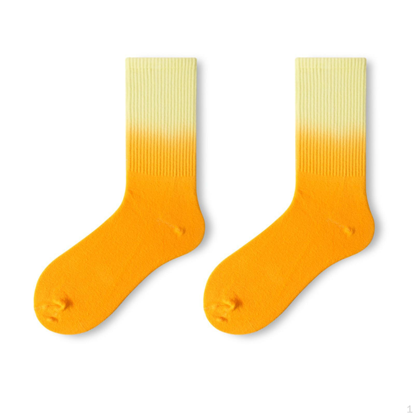 Athletic Tube Long Socks, Gradient Running Breathable Socks Thin Yellow Orange