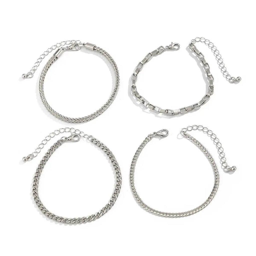 SHIXIN 4pcs/set Trendy Silver Color Cuban Chain Bracelet Men Hip-hop Adjustable Multi-layer Twisted Chain Bangle Male Jewelry