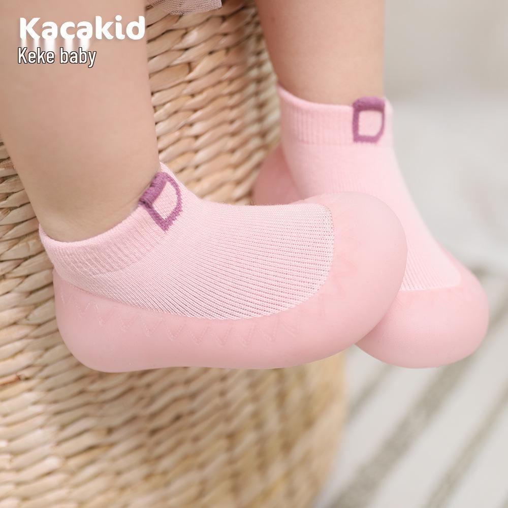 Kūdikių ir mažylių neslystantys minkšto paduko batai su šukuotos medvilnės kojinėmis ir guminiu padu