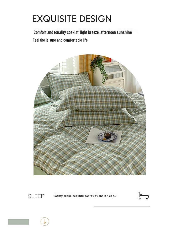Brushed Cotton Plaid Bedding Set - Includes Duvet Cover, Bed Sheet, and Pillowcase