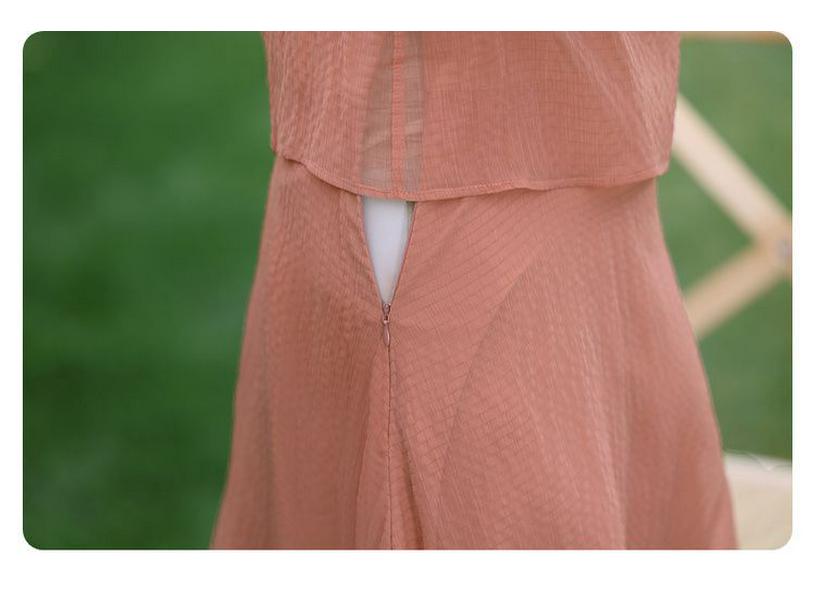 Chinese Inspired Two-Piece Short Sleeve Dress for Middle-Aged & Elderly Women - Summer Solid Color Trendy Mid-Length Skirt