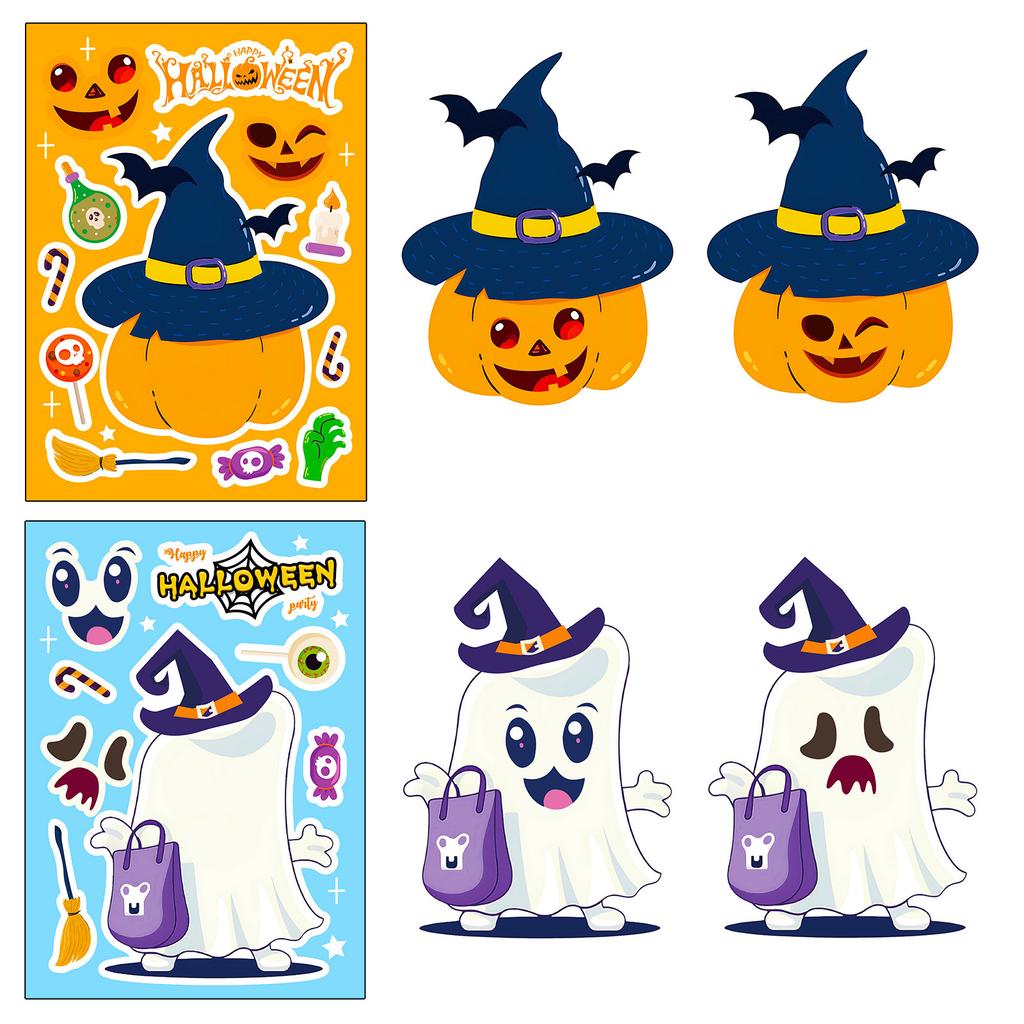 6 Witch Cute Ghost Vampire Puzzle Stickers Diy Cartoon Halloween Emoji Face Changer