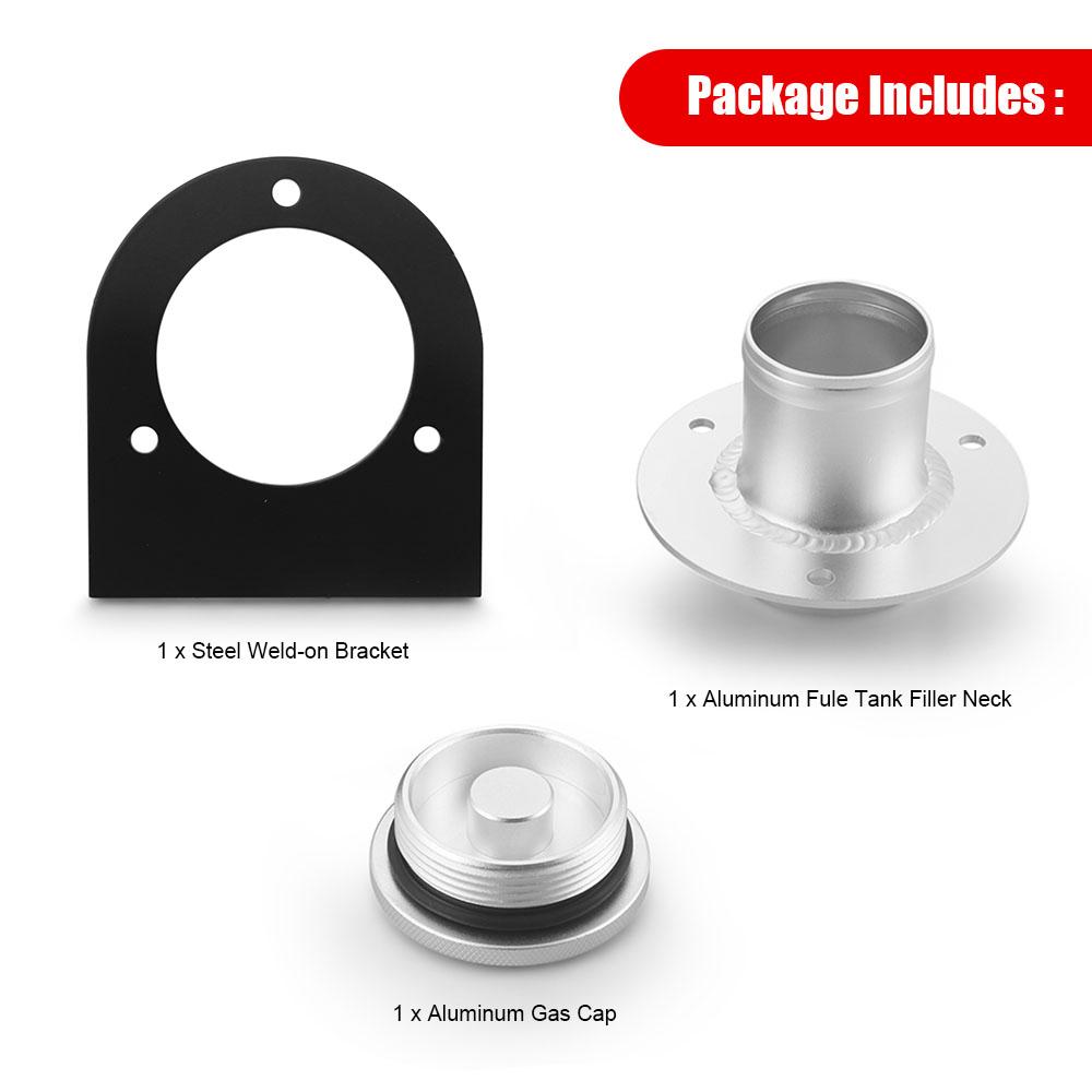 For 2" Hose Connection 17-2530 Remote Fuel Tank Filler Neck With Billet Aluminum Gas Cap & Weld-On Steel Mount Bracket