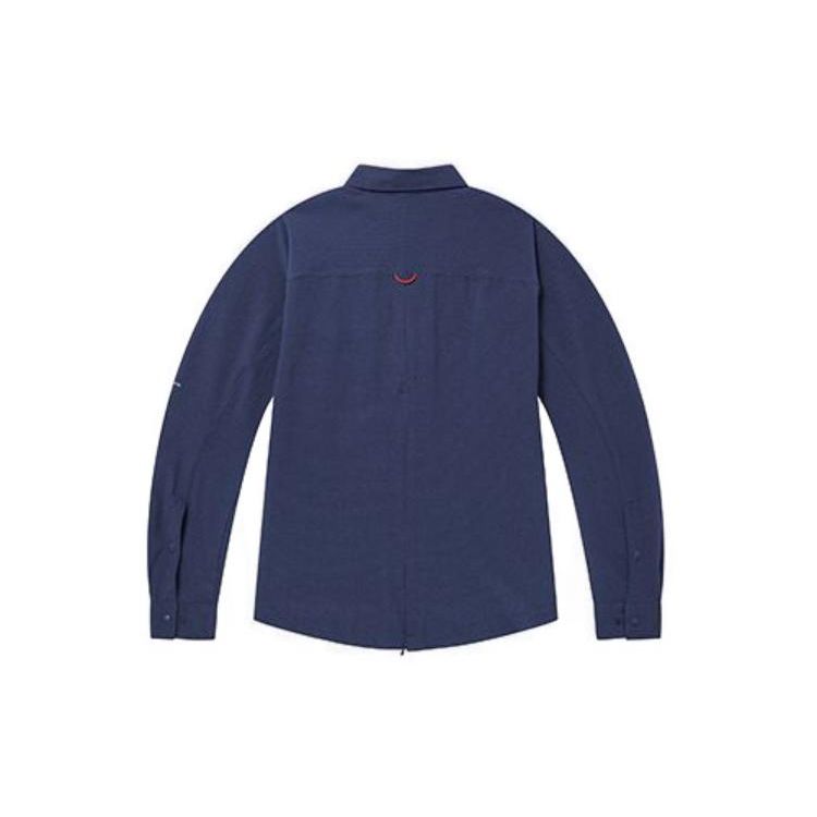 Columbia Solid Logo Embroidered Single-Breasted Outdoor Cool Minimalist Fashion Polo Casual Long Sleeve Shirt Women shirts Navy AR0280-466