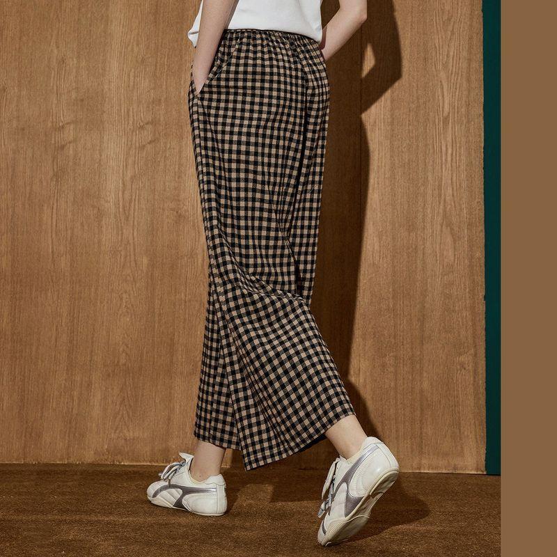 Coolhut High-Waisted Casual Plaid Wide-Leg Pants for Women, Retro Design, Simple and Elegant, 2025 Summer Casual Pants