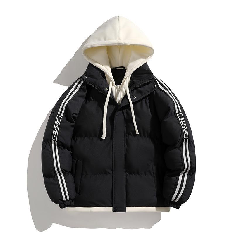 Fake Two-piece Cotton Jacket for Men Thickened Cotton Jacket for Winter Couples Coat Hong Kong Style Loose Hooded Bread Jacket