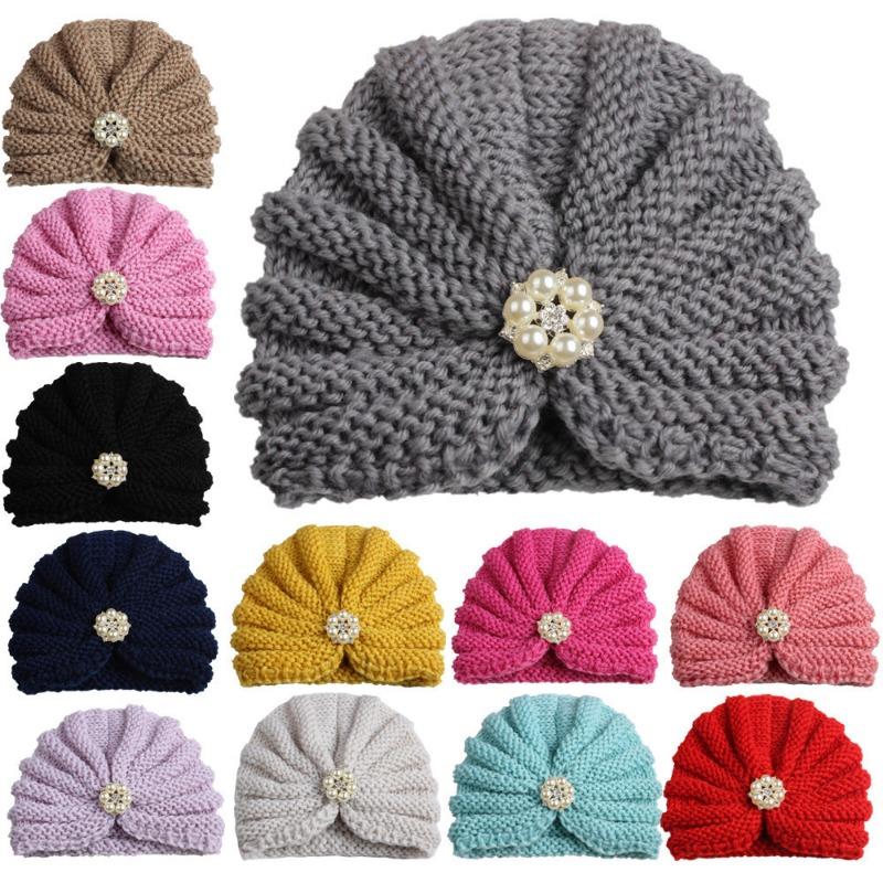 

New children s products winter, solid color with diamond baby wool hat, baby knitted thermal hat adjustable