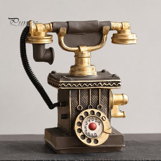 Vintage Home Decor Phone Telephone Resin Figurine, Retro Model Statue with Matte Finish, Distressed Finish Old-Fashioned Victorian Style Desk