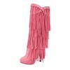 High-Heeled V Mouth Fringed Women's Boots Round Toe 10cm Square Heel High Tube Boots Fashion Sexy Flock Women Shoes Size 34-39