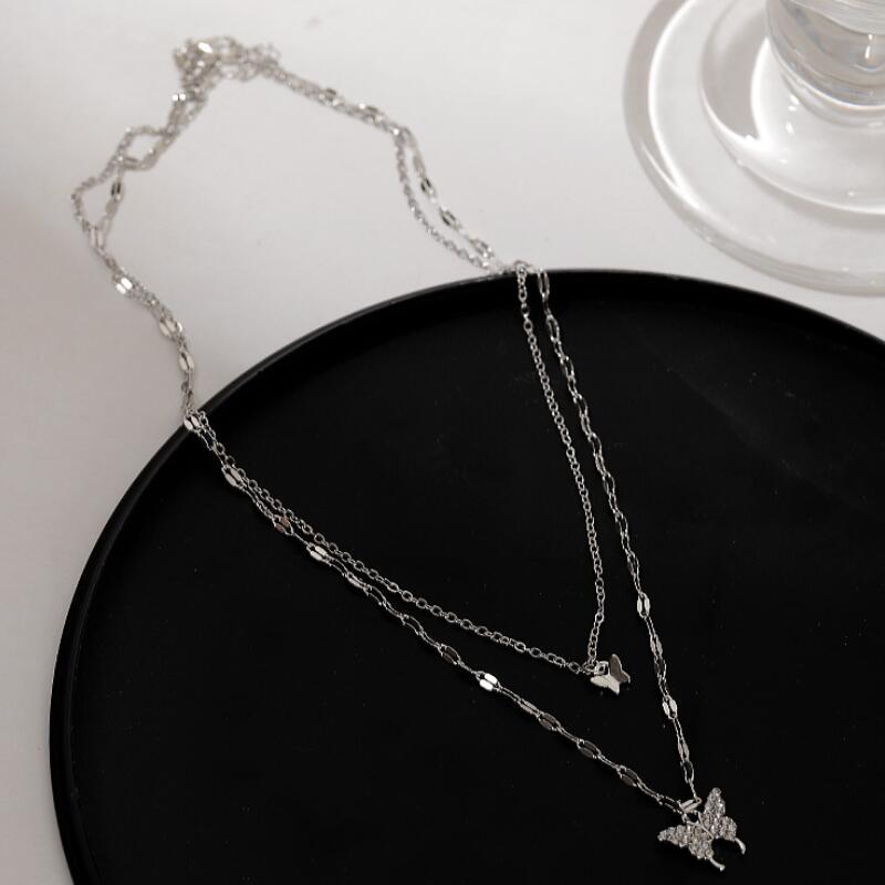 Korean New Sweet Double Chain Pendant Necklace For Women Girls Trendy Female Jewelry For Party Fashion Women Butterfly Necklace