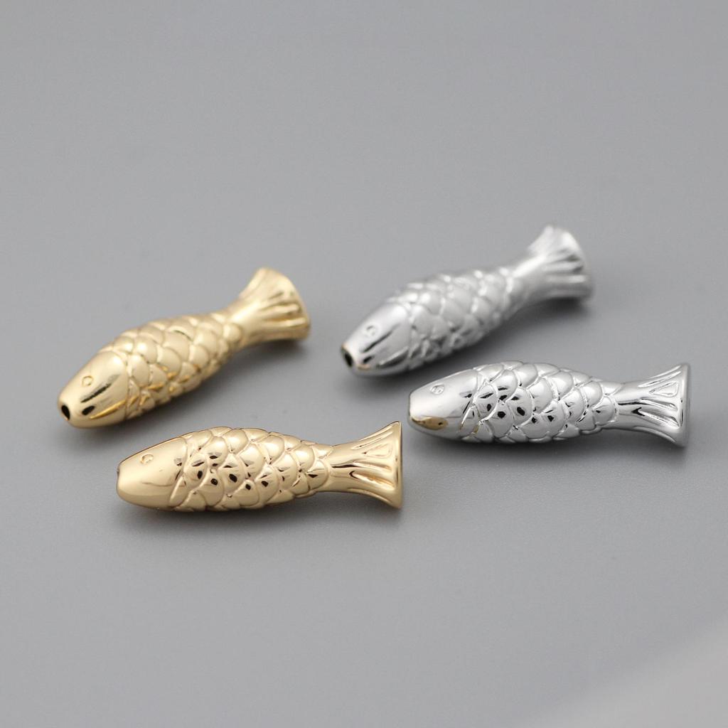 Copper Gold-Plated Retro Fish-Shaped Perforated Beads for DIY Bracelets & Necklaces
