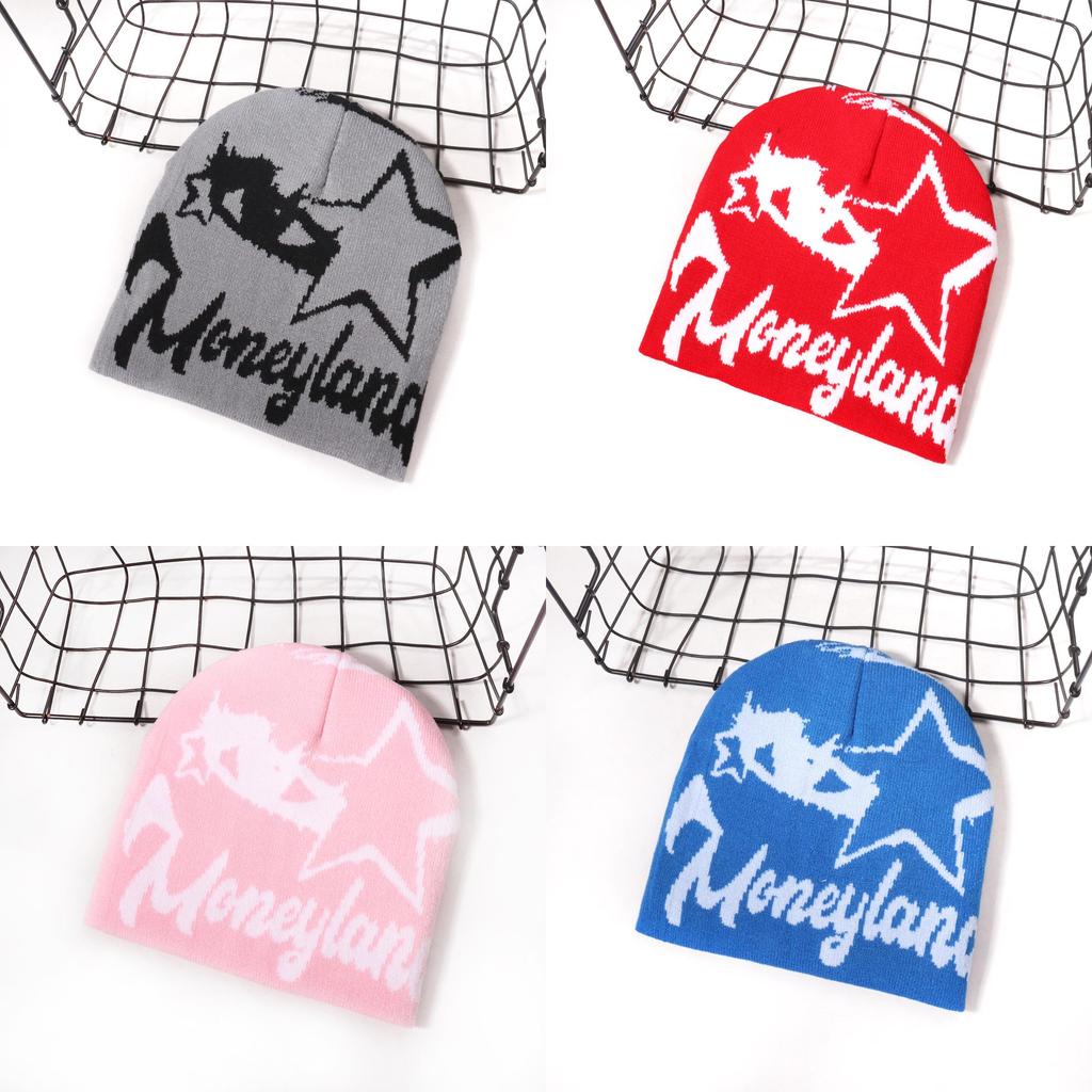 Street Style Star Letter Pattern Neutral Warm Knitted Hat For Winter Outdoor Fashion