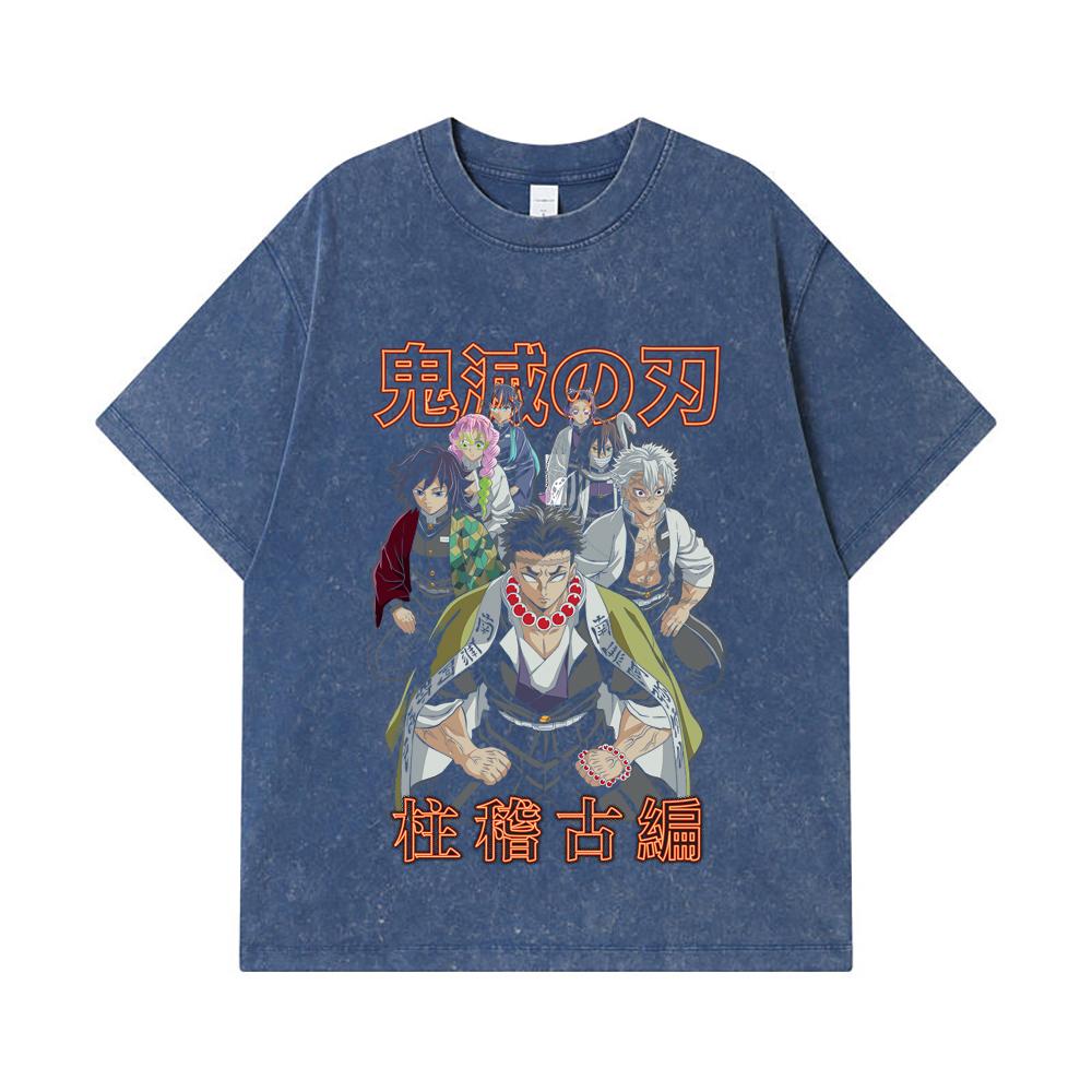 275 GSM Washed T-shirts 100% Cotton Demon Slayer V22 Hashiras Print Unisex Heavy Cotton T Shirt