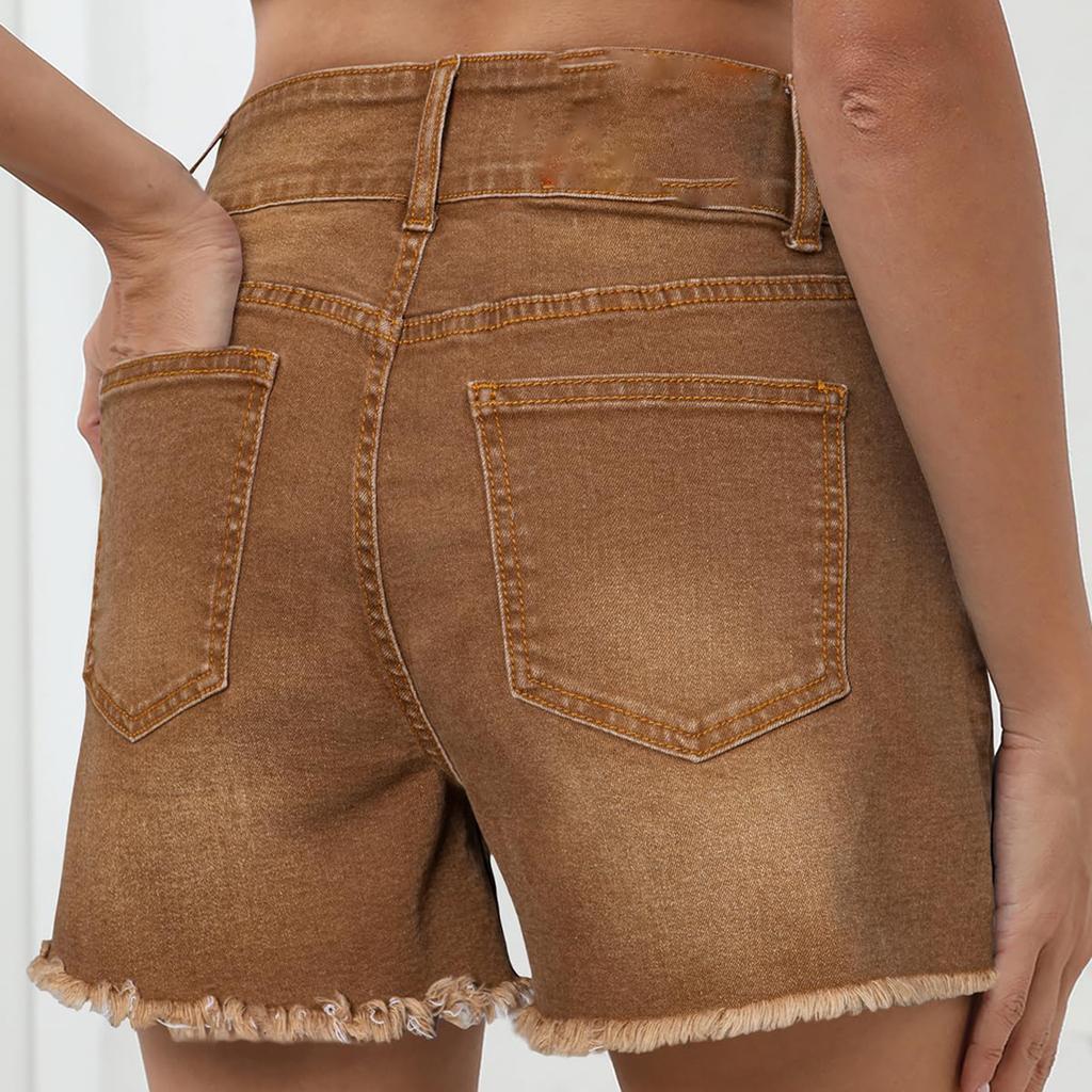 Ladies' Casual Hole  Versatile Fashionable Denim Shorts