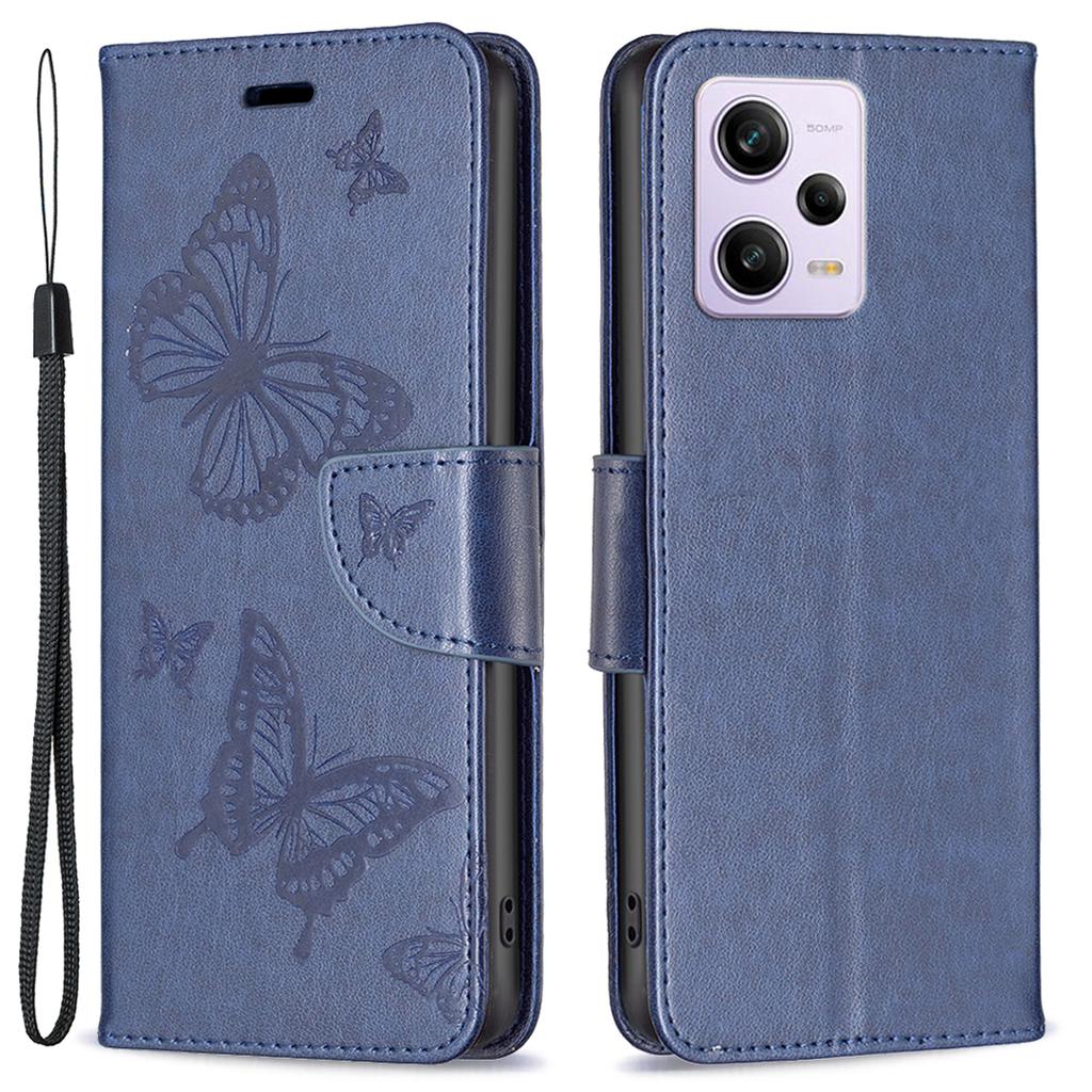 Shockproof Case for Xiaomi Redmi Note 12 Pro 5G/Note 12 Pro Speed 5G/Poco X5 Pro 5G PU Leather Cover Butterfly Imprinted with Strap