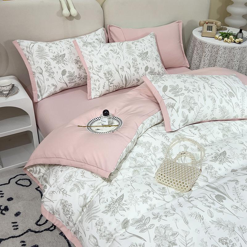 Category A Maternal and Infant Grade Washed Cotton and Linen Bed Cotton Four-piece Set and Three-piece Set Pure Cotton Bed Sheet and Quilt Cover