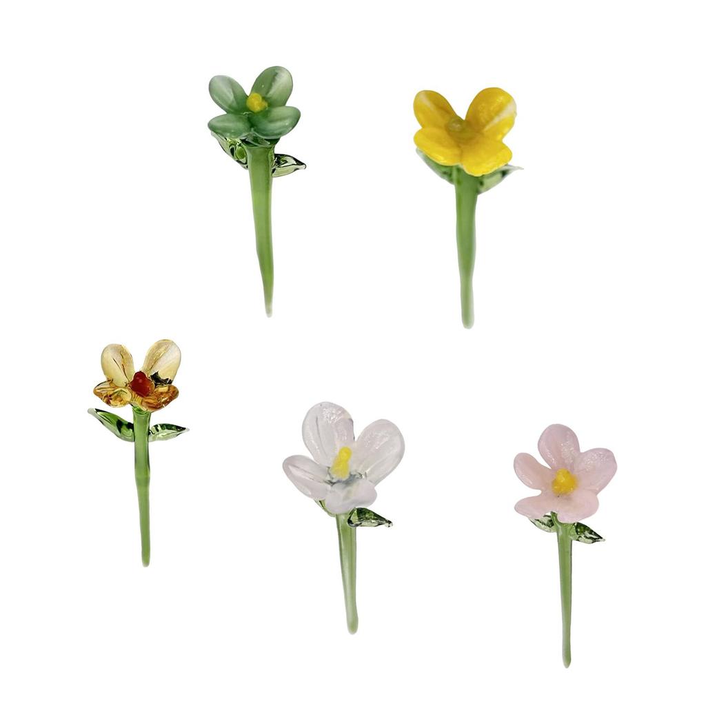 Mini Glass Flower Artificial Creative Decor Floral Figurine for Women Girls Birthday Home Thanksgiving Desktop