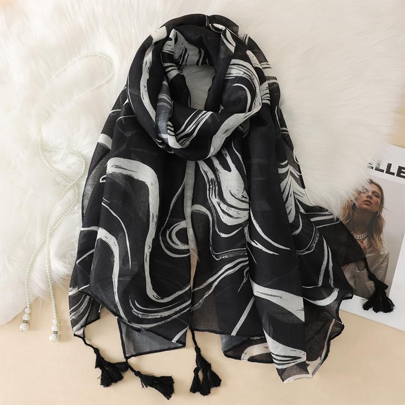90*180CM New Fashion Printed Soft Linen Cotton Scarf Shawls Abstract Floral Tassel Viscose Scarves Lady High Quality Long Hijab