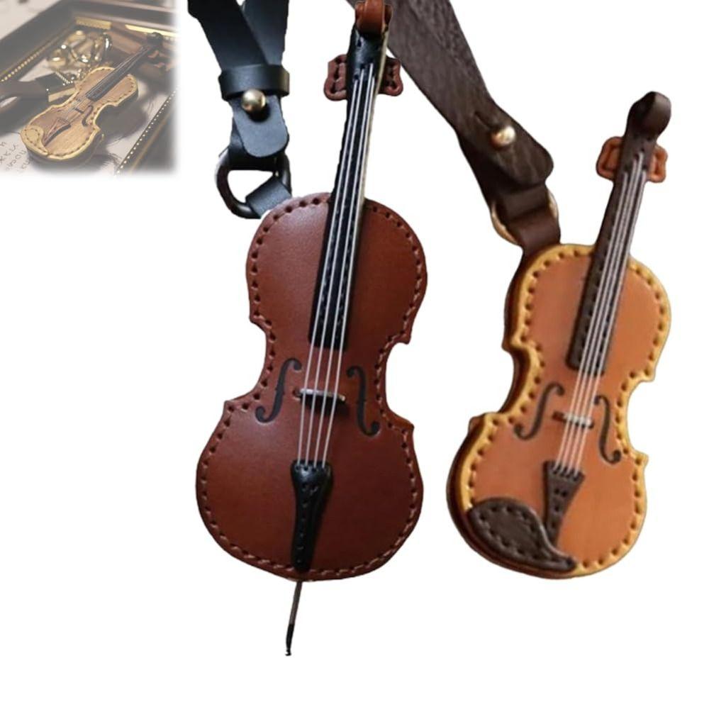 PU Leather Musical Instrument Keychain Creative Bag Pendant Mini Vintage Violin & Cello Keychain