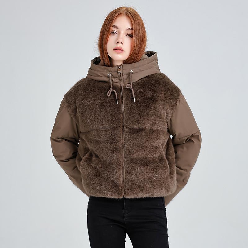 Small girls wear lamb wool splicing new women's clothing winter short fashion warm cotton jacket