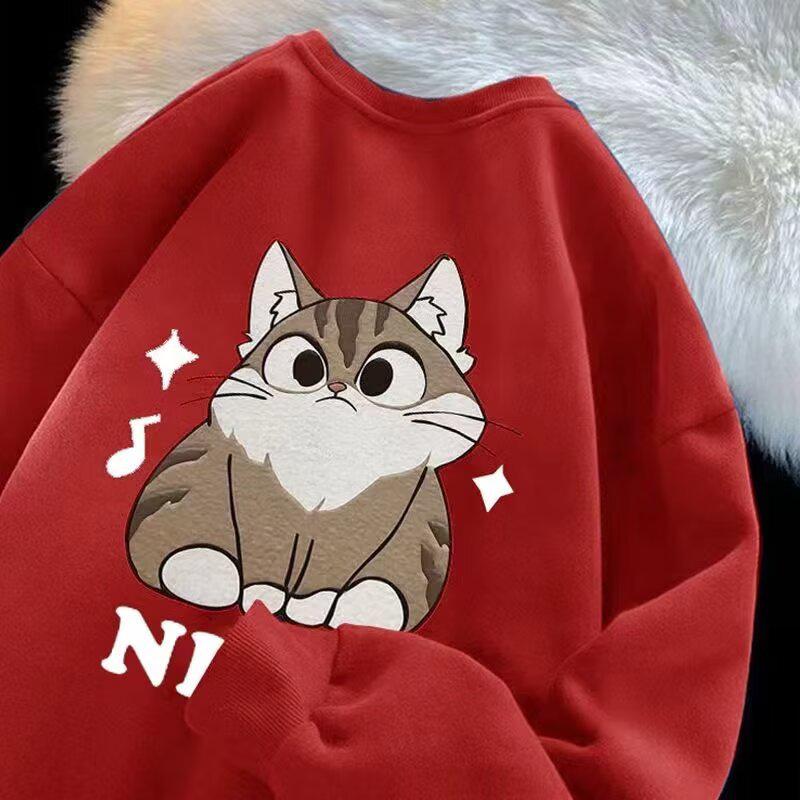 Youth Boys  Printed Round Neck Hoodie - Autumn/Winter 2025, Plus Velvet, Loose Fit, Hoodless Design Large