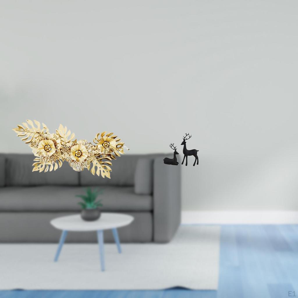 Nordic Metal Wall Art Sculpture Featuring Elegant Flower Leaves And Resin Figurine for Dining Room