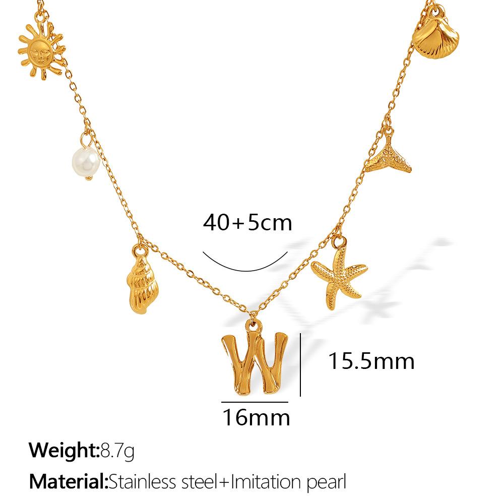 New Arrival Gold Boho Ocean Conch Starfish Shell Charm Necklace Stainless Steel A-Z Alphabet Initial Letter Beach Necklace Women