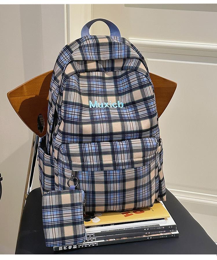 School Bag New Retro College Student Korean Version Plaid School Bag Versatile Ins Backpack Large Capacity Dopamine Backpack