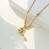 Chinese-style Vintage Pendant Necklace Stainless Steel Gold-color Plating Women's New Year Design Exquisite Simple Collar Chain