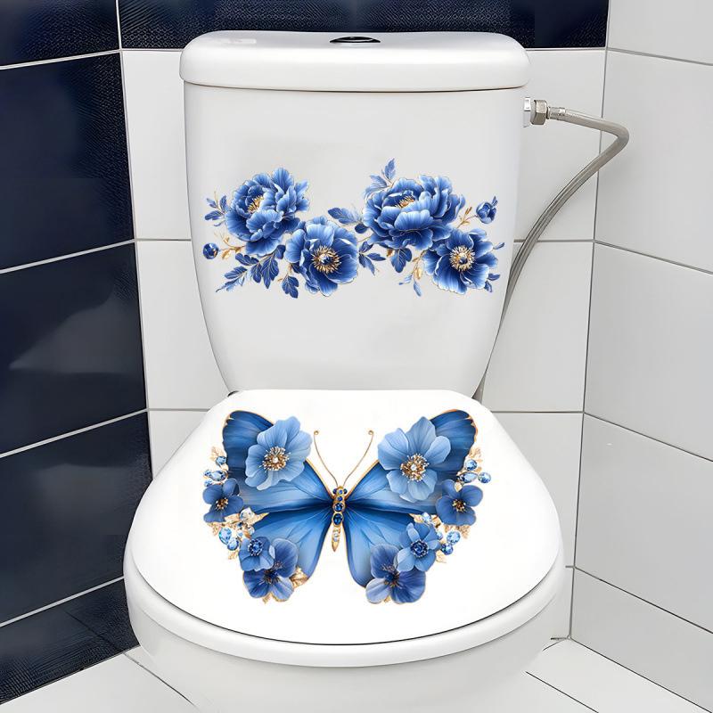 Traumhafter blauer Schmetterling Wandsticker Badezimmer WC Aufkleber Wc Selbstklebendes Wandbild Verschönern Blume Heimdekoration Abziehbilder Badezimmer