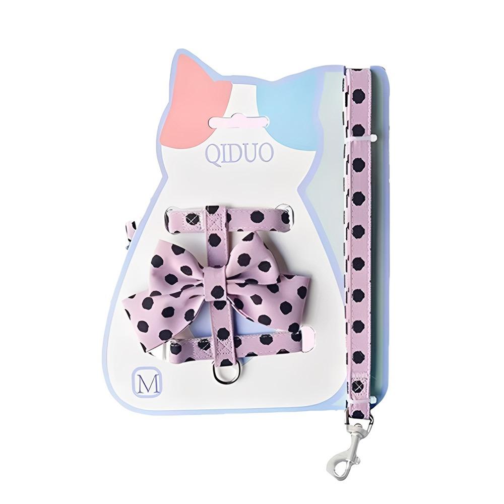 Polka Dot Pet Vest Harness Bowknot Puppy Collar Leash Cute Pet Traction Rope  Pet