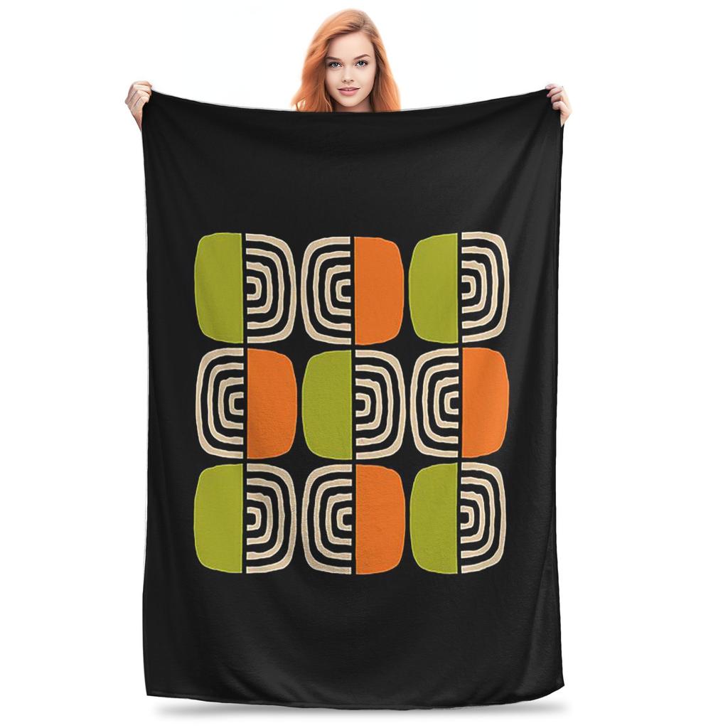 Half Concentric Circle Pattern Black Orange Green and Beig Blankets Breathable Fleece Sofa Throw Blanket for Home Bedroom Travel