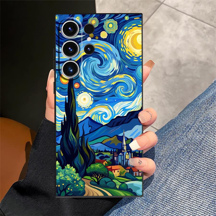 Case for Samsung Galaxy S25 Edge S23 Ultra S21 FE S20 S24 Plus Black Soft Phone Cover Oil Painting Art
