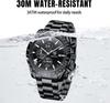 Benyar Men's Chronograph Watch 30M Water Resistant Formal Leather Band Silver Black Quartz Stylish Gift