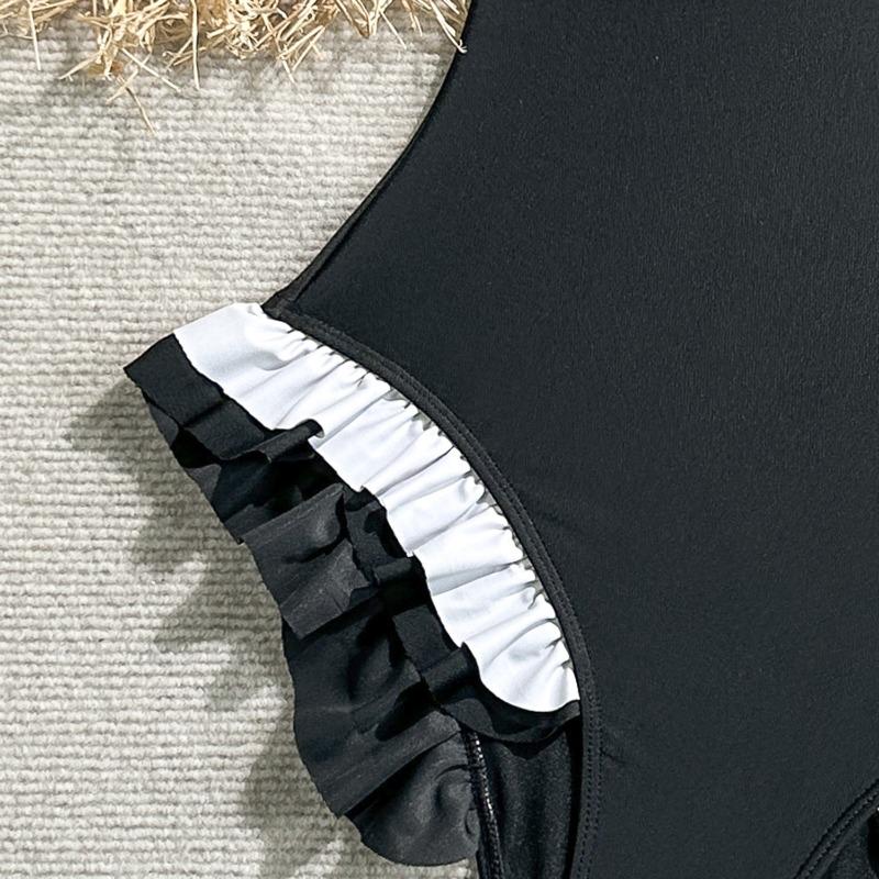 Maillot de bain une pièce sexy pour femme, couleur unie, à volants, coupe ajustée