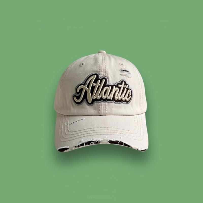 Pink Washed Denim Ripped Baseball Cap Women's Summer Versatile Street Letter Embroidery Cap Tide