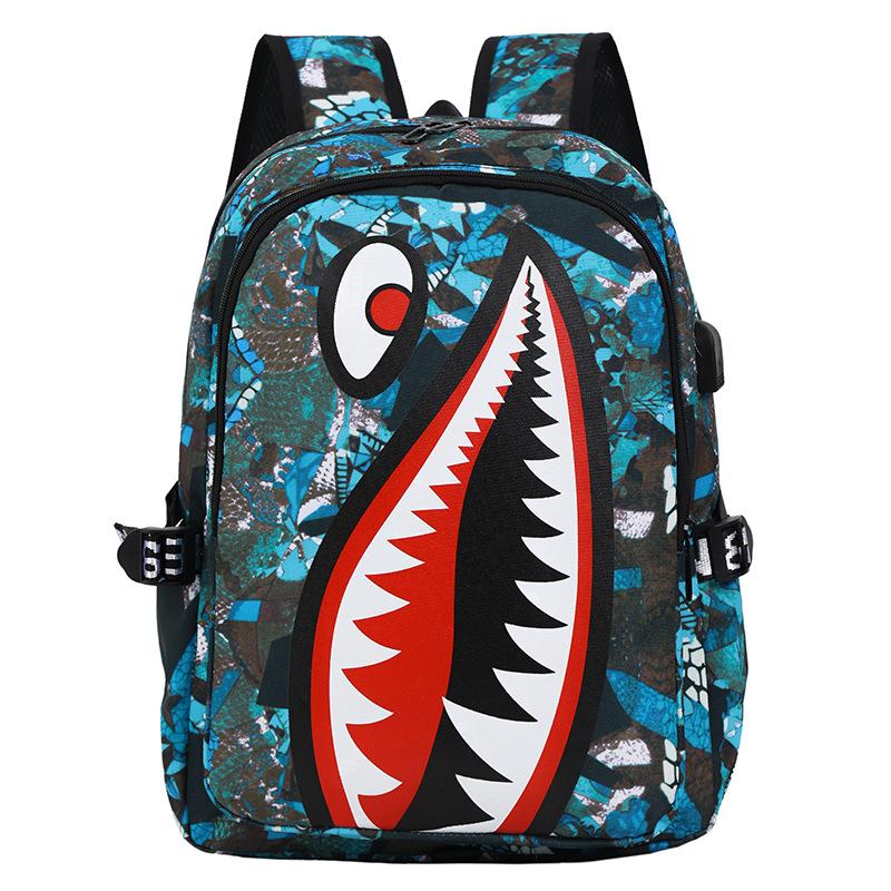 For Primary School Students, School Bags, Shark Personalized Pattern Printing, Large Capacity, Lightweight and Simple Backpack, Backpack for Men