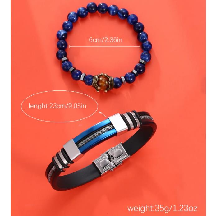 3pcs Men's Fashion Atmospheric Simple Trend Large Disc Business Quartz Watch High-end Luxury Blue Bracelet Two-Piece Set