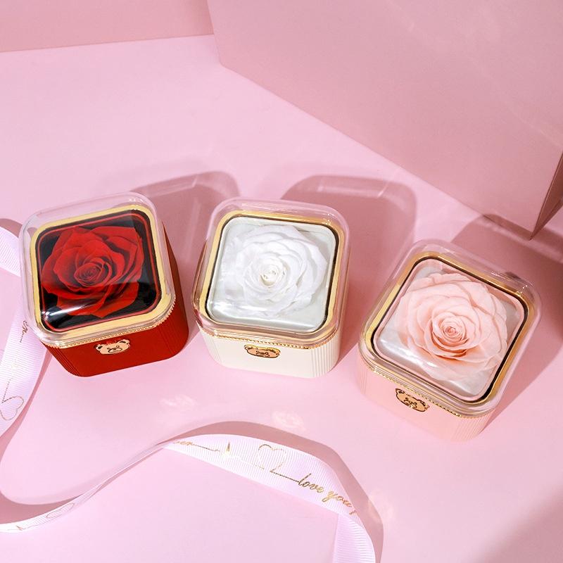 Fashion Cute Flip Necklace Box Romantic Dustproof Rotating Rose Box Automatic Plastic Necklace Storage Case Birthday