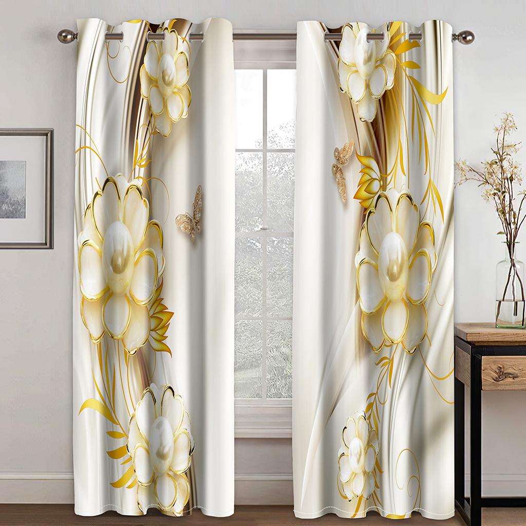 Metal Flowers Sunshade Curtains Digital Printing Custom Thin Curtains for Living Room Bedroom Decoration