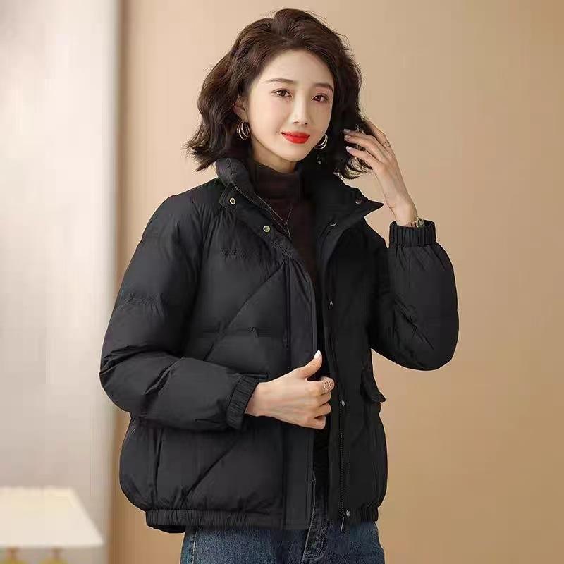 

New autumn and winter cotton-padded jacket with stand-up collar and women s loose trend short casual thickened warm cotton-padded jacket M чёрный