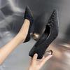2025 new pointed wine glass and high heels women's Korean version light mouth commuting single shoes women's simple satin low-heeled single shoes