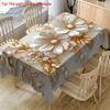 1Pc 3D Floral Tablecloth White Gold Flower Print Table Cover For Dining Room Kitchen Decor  Rectangular Table