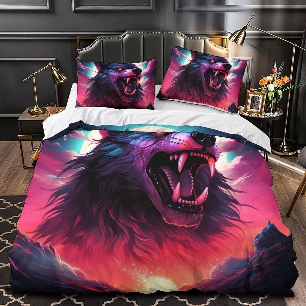 3D Printed Wolf Element Fashionable Down Duvet Cover, Ultra-fine Fiber Bedding Set, Children's and Adult Zipper Down Duvet Cover