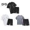 2Pcs/Set Men Tracksuit Set Round Neck Short Sleeve Tee Shirt Elastic Waist Shorts Set Quick-Drying Sportswear