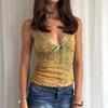 Retro Ärmellose Bluse Bedrucktes Bandträger Vorderes Camisole
