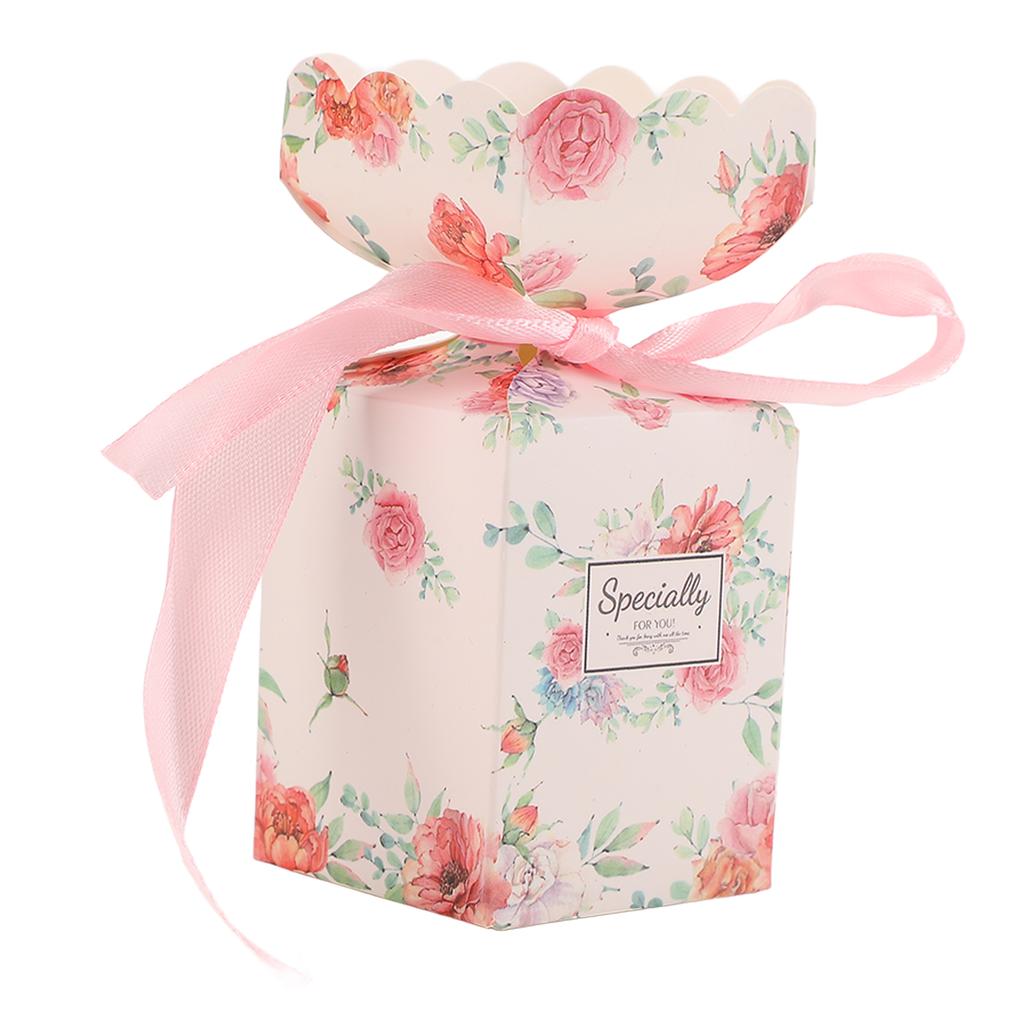 50 Set Wedding Favor Boxes Floral Pattern Retro Style Easy Assemble Candy Boxes Party Favors with
