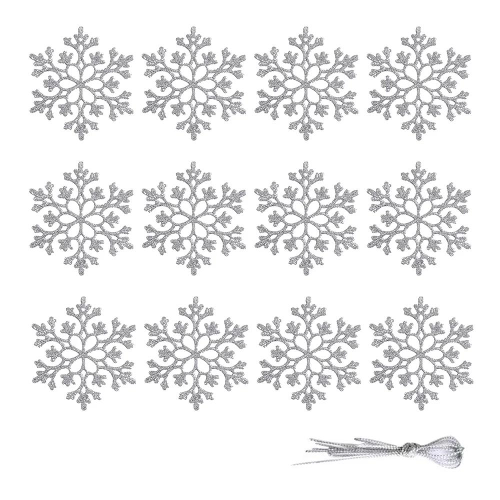 Christmas Snowflake Ornaments, 12pcs Plastic Glitter Snow Flakes Ornaments Xmas Tree Pendant Snowflake for Christmas Tree Decor