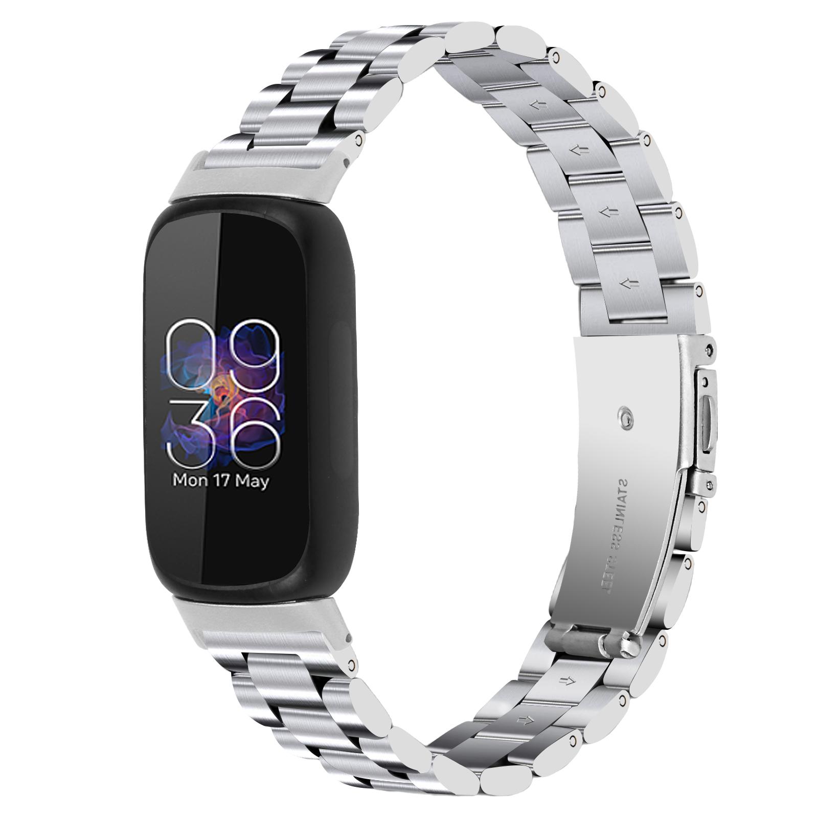 

For Fitbit Inspire 3 Stainless Steel Wrist Strap 3 Beads Replacement Smart Watch Band Silver